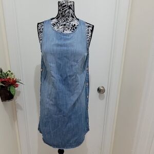 Universal thread sleeveless denim dress w/ button detail, fringe hem y2k